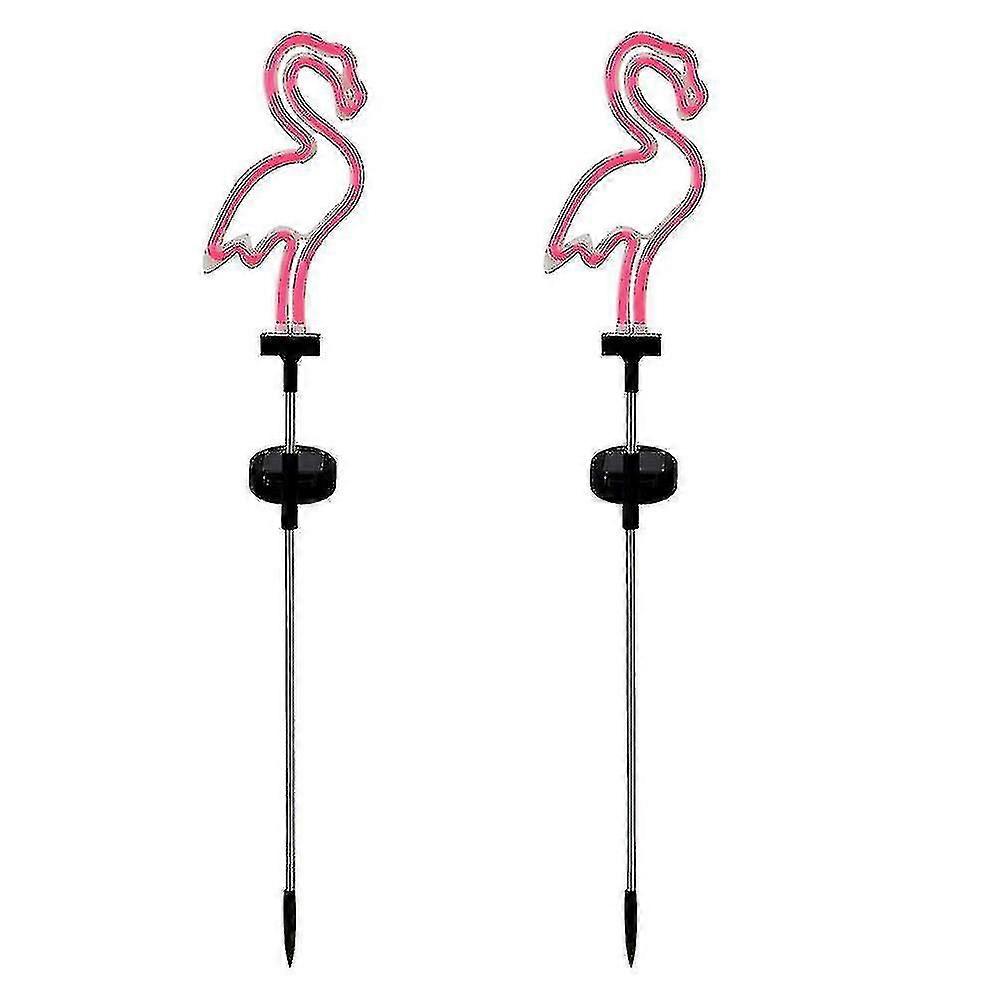 2-pak lyserøde neon flamingo solcelledrevne havelamper udendørs solcelledrevne stilamper til græsplæne og gangstier