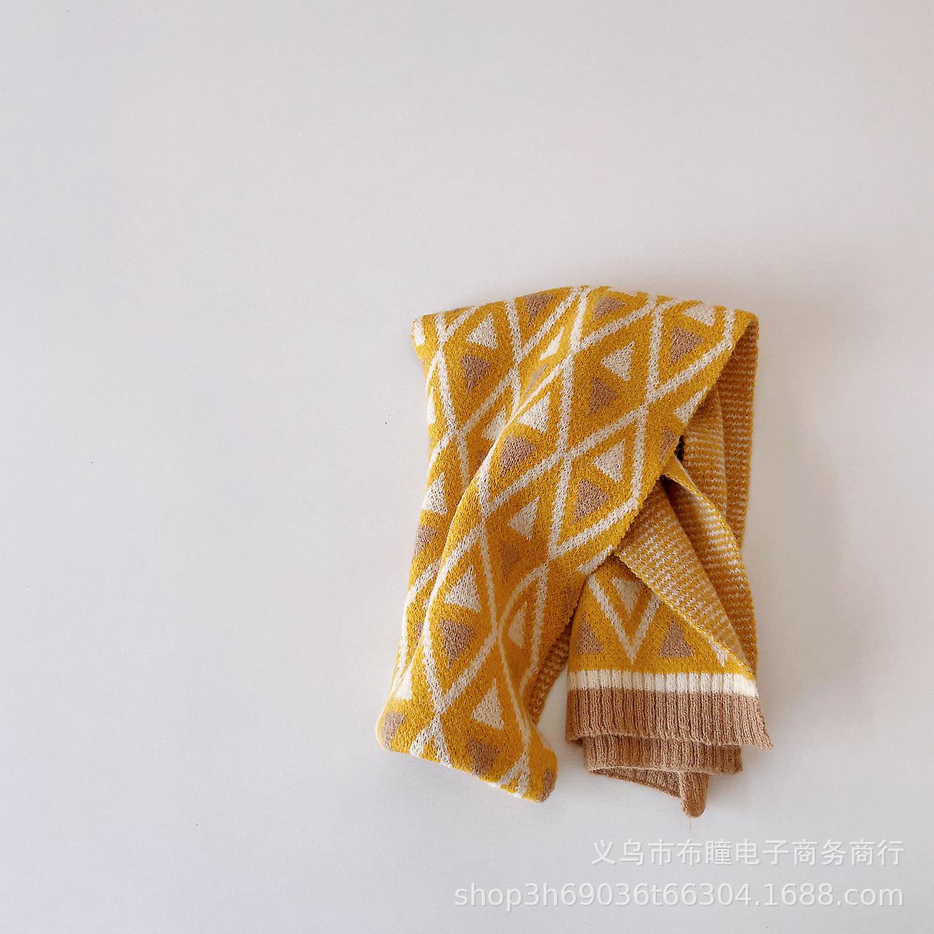 Children's Simple Diamond Lattice Knit Winter Lengthen Personality Clash-color Wool Scarf