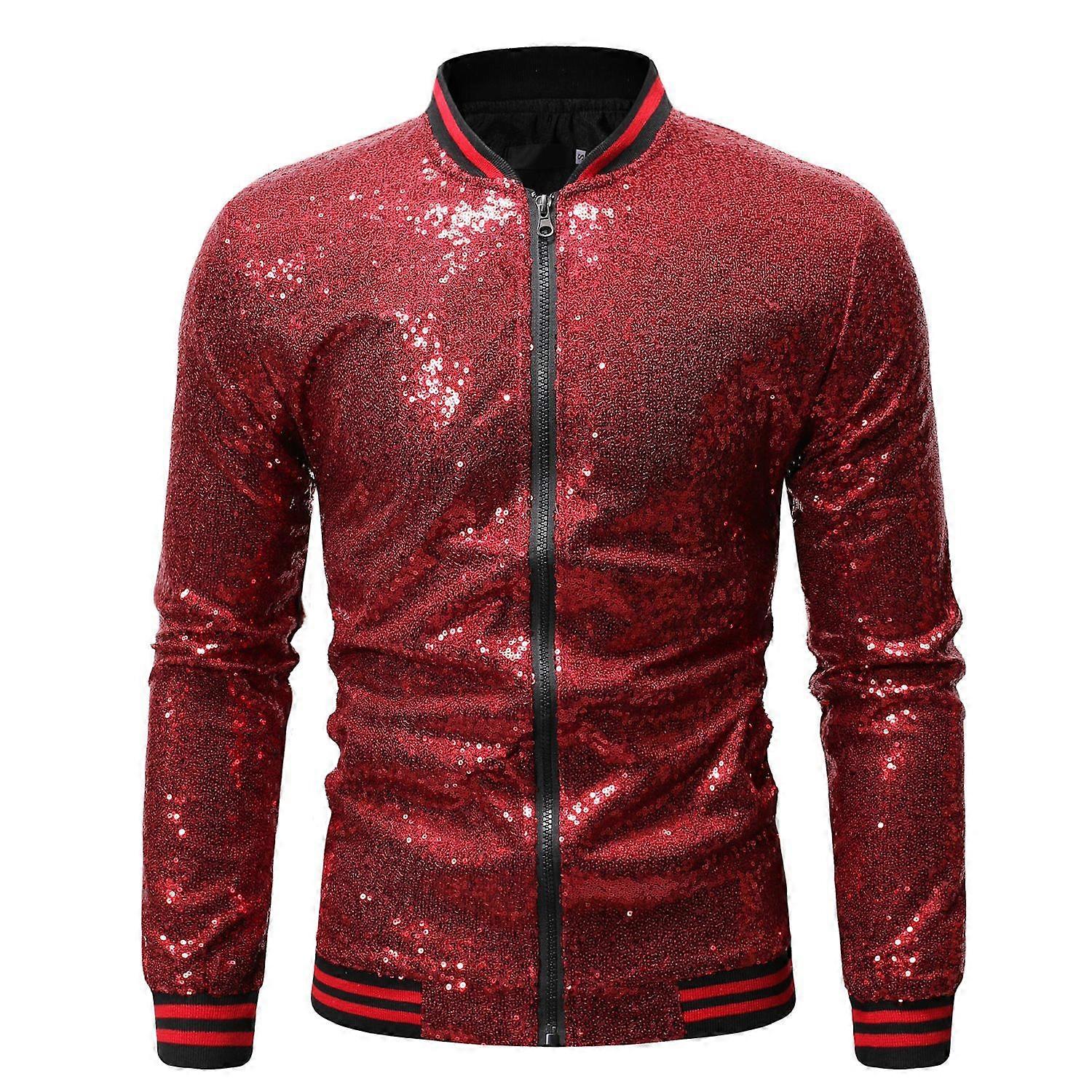 Men's Sequins Casual Jacket Party Bomber Zipper Coat