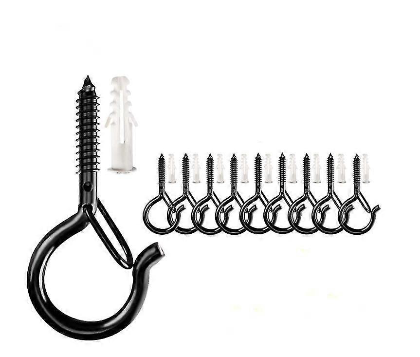 Outdoor Screw Hooks, Wall-mounted Ceiling Hooks, Safety Buckle Design For Hanging Basket Flower Pots, Wind Chimes, Keys, Light Strings, Etc12pcs-black