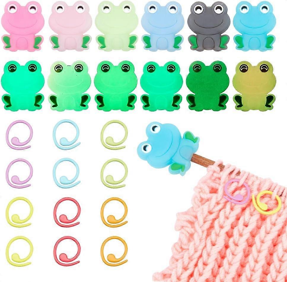 12 Pcs Knitting Needle Stoppers 30 Pcs Knitting Stitch Marker Rings Frog Needle Point Protectors Stitch Stoppers Knitting Supplies Accessories for DIY
