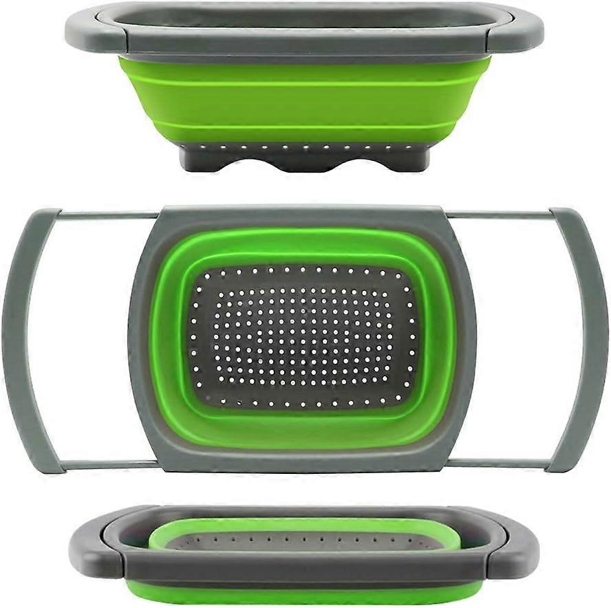 Collapsible funnel, strainer over sink vegetable/fruit strainer with retractable handle, new kitchen essential (green)