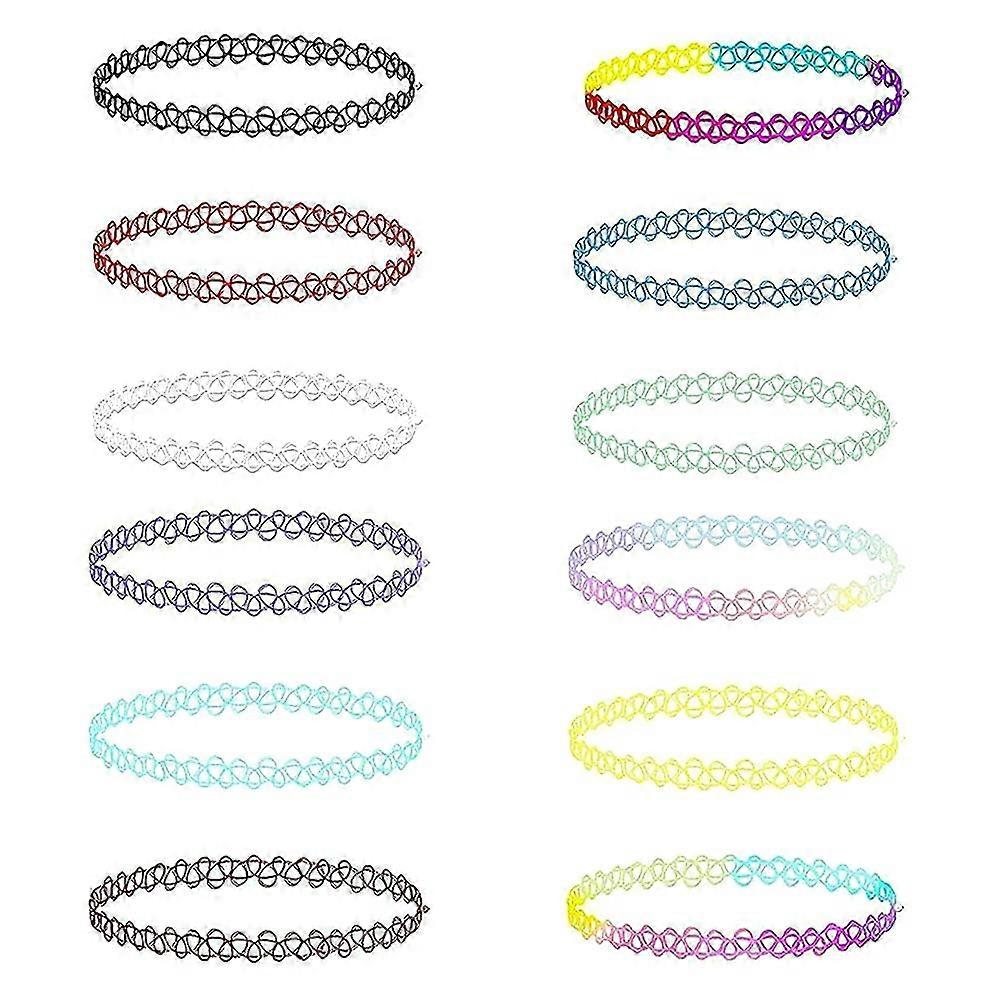 12Pcs Beauty Necklaces, Tattoo Necklace Choker,Gothic Necklace Set, Mix Color Choker Necklace, Elastic Lace Chain in Lace