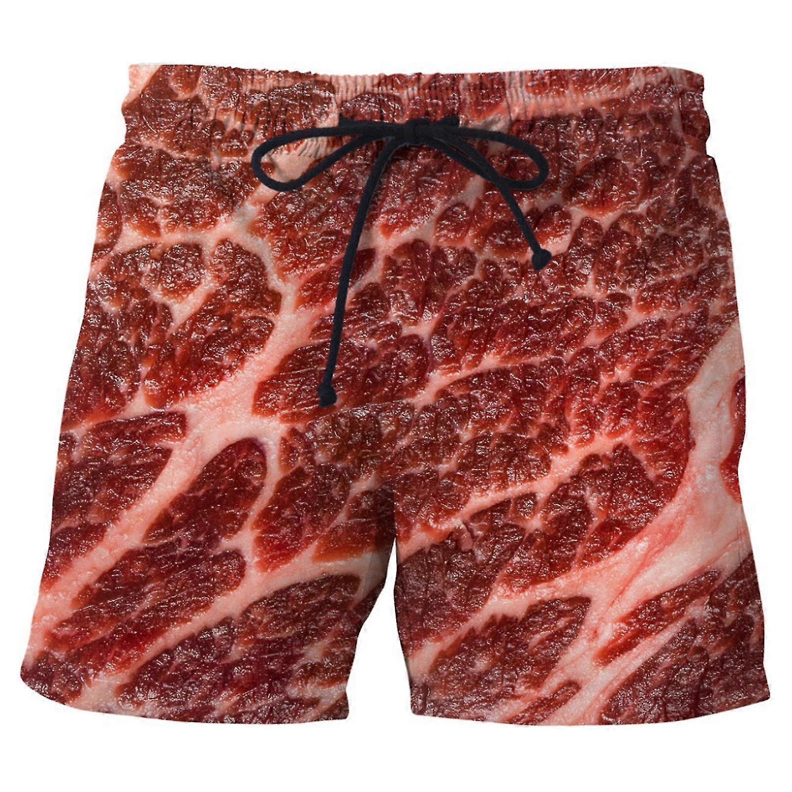 Sausage Print Men Shorts Wide Leg Elastic Waist Drawstring Food Shorts