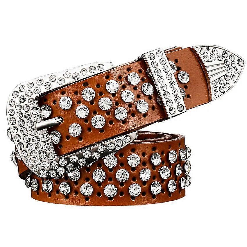 אופנה חגורות עור אמיתי ריינסטון לנשים חגורת אבזם סיכה יוקרתית אישה שכבה שנייה איכותית רצועת עור פרה רוחב 3.3 ס"מ