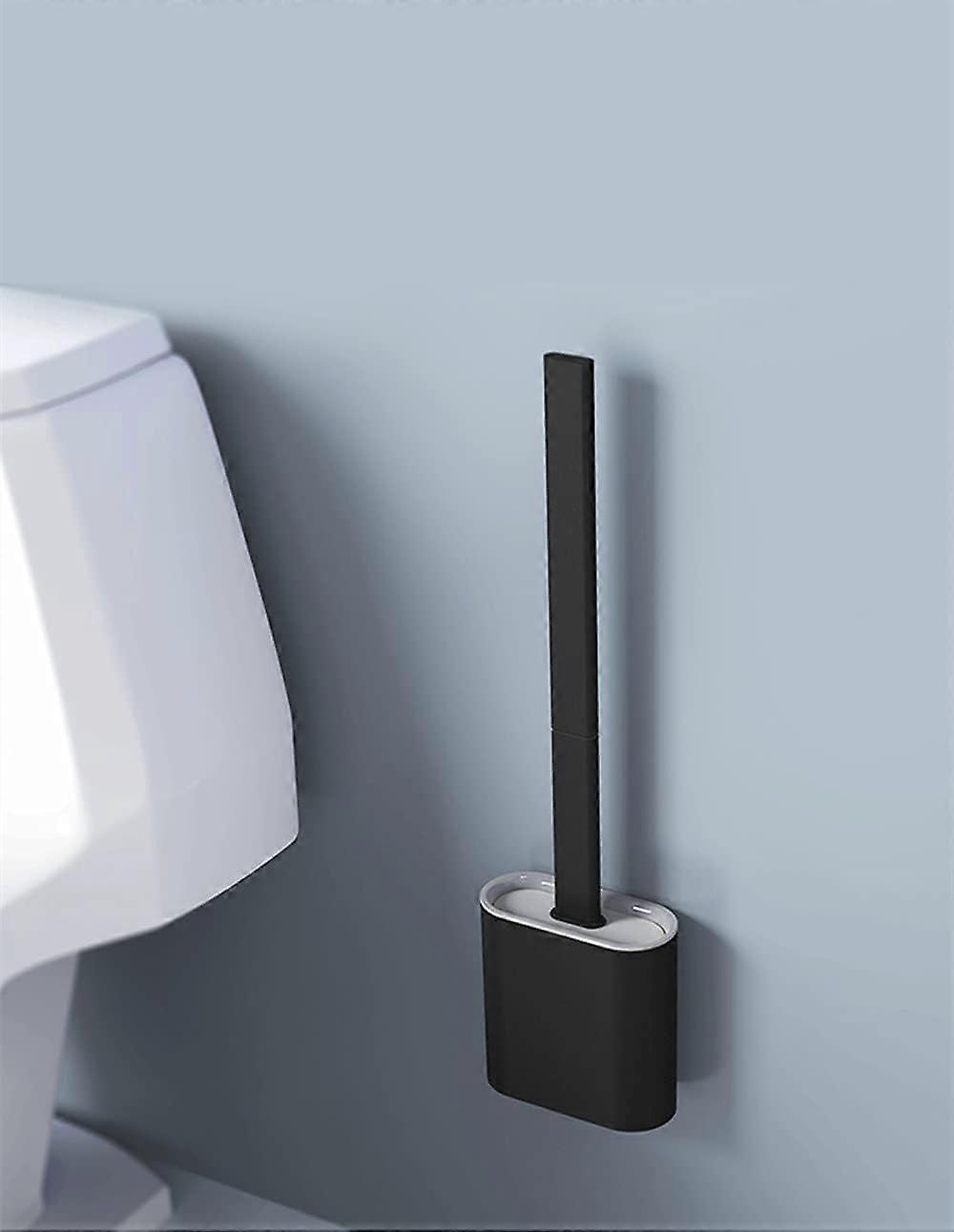 Toilet Brush Silicone and Holder Set – Pack of 1 Wall Mounted Toilet Brush White – Long Non-Slip Handle, Flexible Bristles for Easy Cleaning – Modern Toilet Scrubber Brush