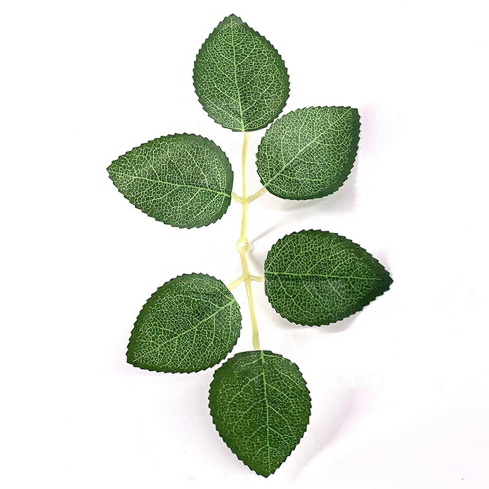 Artificial Rose Leaves for Decoration, Simulation Silk Screen Six-Fork Red Line Rose Leaf, 6 Leaves