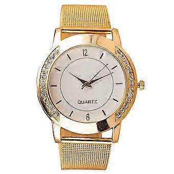 Fashion Women Rhinestone Inlaid Round Dial Mesh Band Analog Quartz Wrist Watch