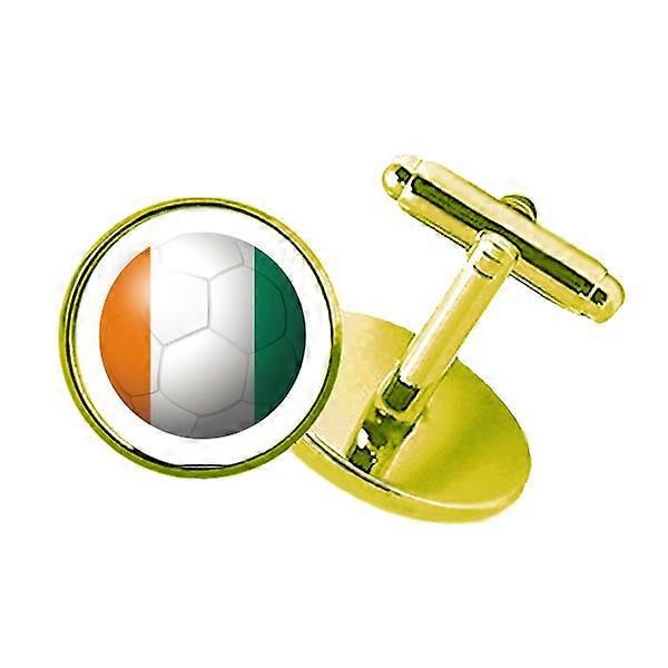 コートジボワール国旗サッカースタッズ付きビジネスメタルカフスボタンゴールデン
