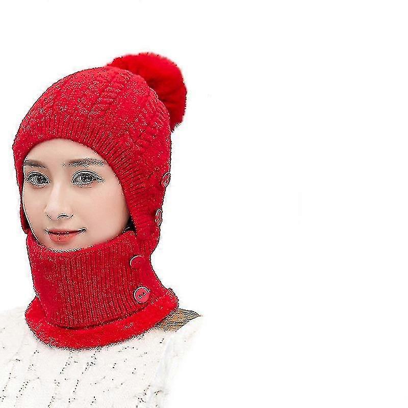 Winter Warm Knitted Capneck Warmer Sets,flexible Knit Beanie Hat With Hairball, Beige (a-1b)