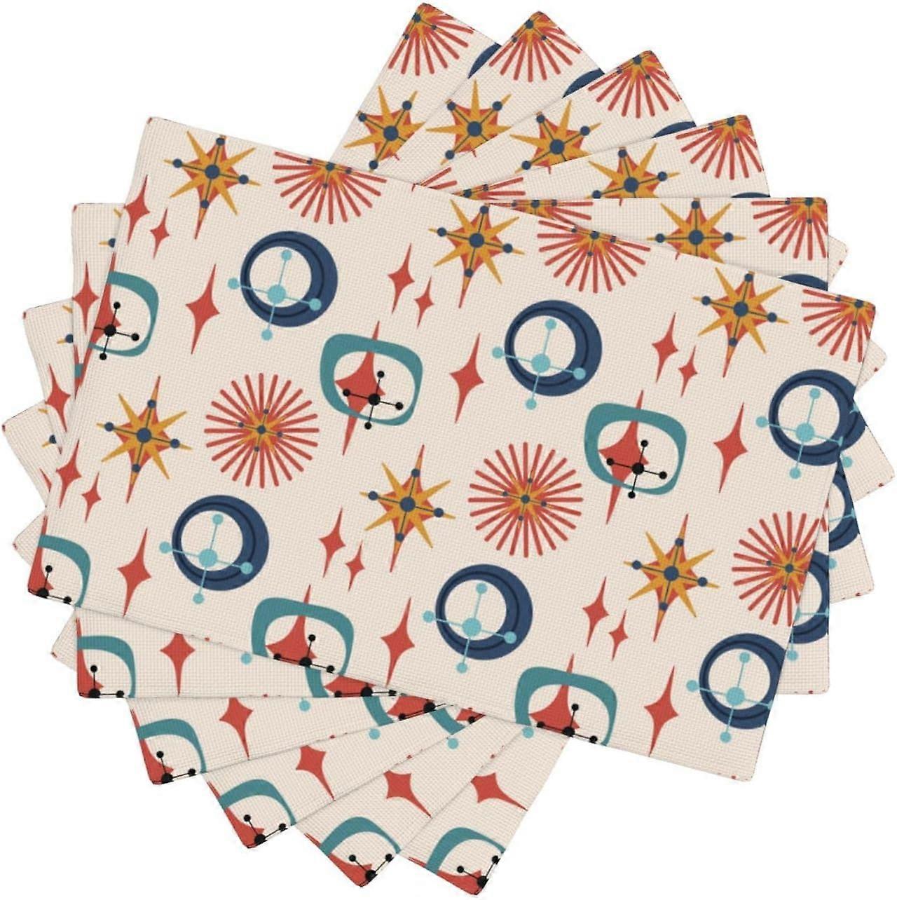 Mid Century Modern sets de table ensemble de 6 style abstrait coloré géométrique atomique étoile lin sets de table pour cuisine salle à manger vacances lavable rapide Dr