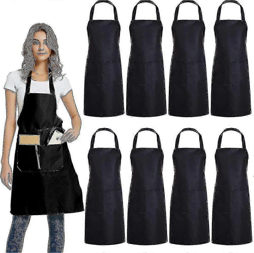 8 Pack Bib Aprons Bulk - Unisex Apron With 2 Pockets Kitche