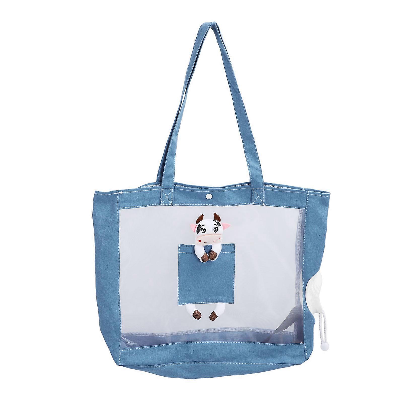 Cat Carrier Handbag Breathable Mesh Canvas Sturdy Soft Comfortable Traveling Pet Bag Purse for Outdoor Blue Cow Style 