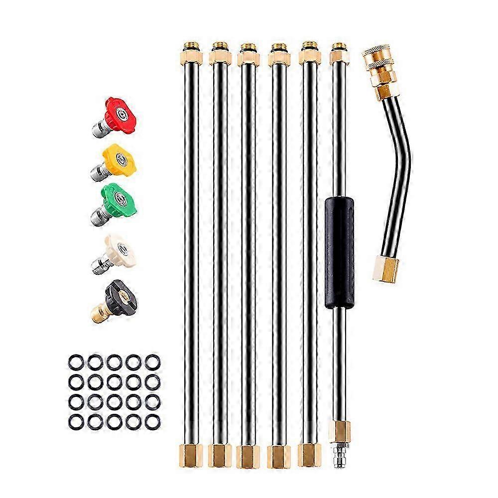 Pressure Washer Wand Extension, 6 Pcs Stainless Steel Extension Wand, 1pc 30degrees Curved Rod Ext