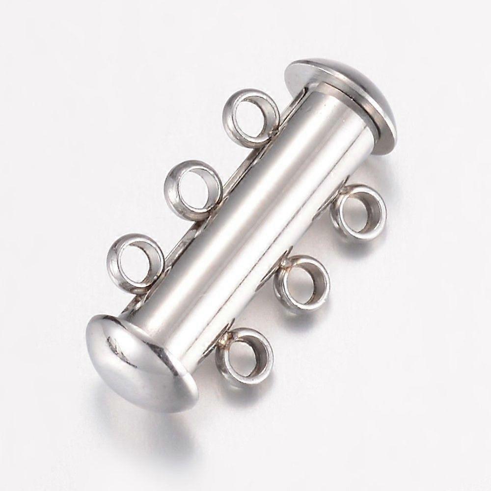Tarnish Resistant 304 Stainless Steel Slide Lock Clasps Peyote Clasps 3-Strand 6-Hole Tube Stainless Steel Color 20x10x6.5mm Hole: 1.8mm