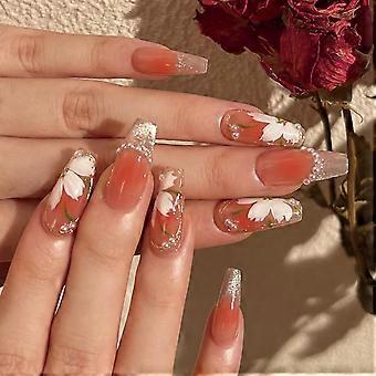 Camellia Pearl Medium nep nagels Waterdichte en krasbestendige nep nagels Jelly Glue Model