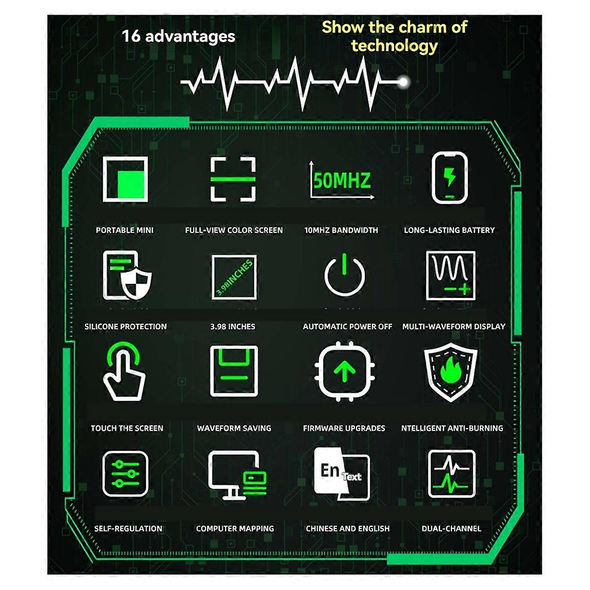 Touch Screen Digital Oscilloscope & Signal Generator - Dual Channel 50MHz, Automatic Oscilloscope, Graphic Tester Tools