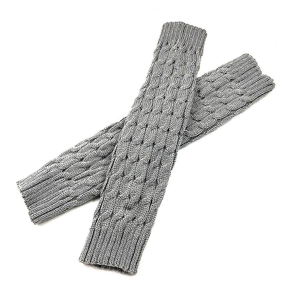 女士冬季保暖长腿套电缆针织钩针长袜