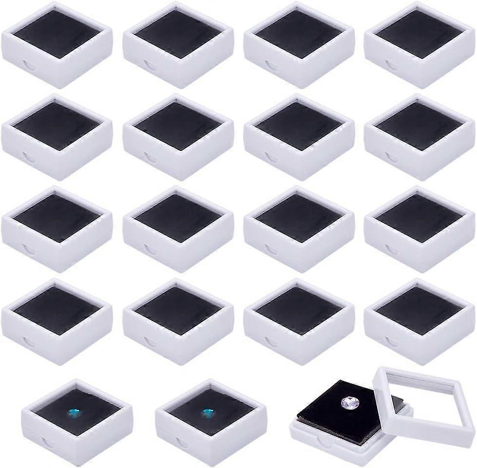 24 Pack Gemstone Display Box White Diamond Display Case Jewelry Box Container with Clear Glass Window for Treat Gems Coins Diamond Gift Packing 1.63x0