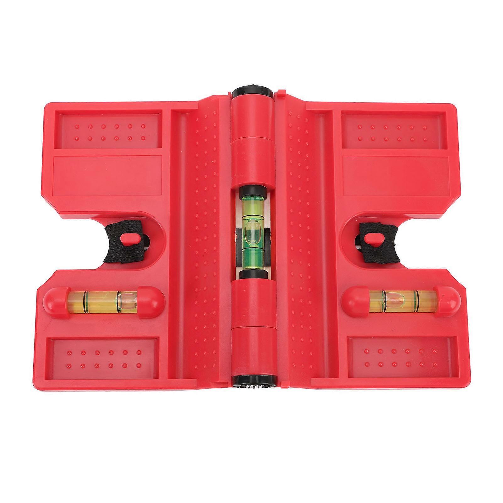 Magnetic Post Level Professional High Accuracy 3 Vials Folding Post Level Tool with Elastic Loop for Posts Pipes Railings and Signs Red