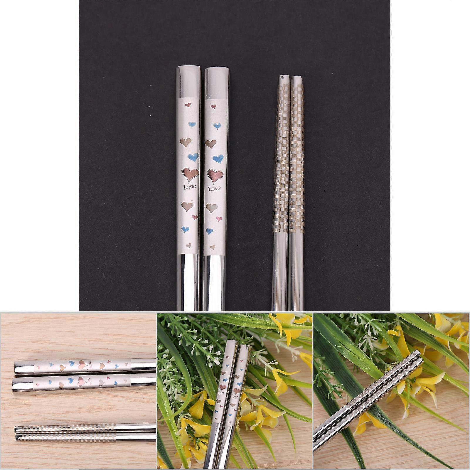 1 Pair Portable Stainless Steel Sushi Chopsticks  Engraving Pattern Tableware