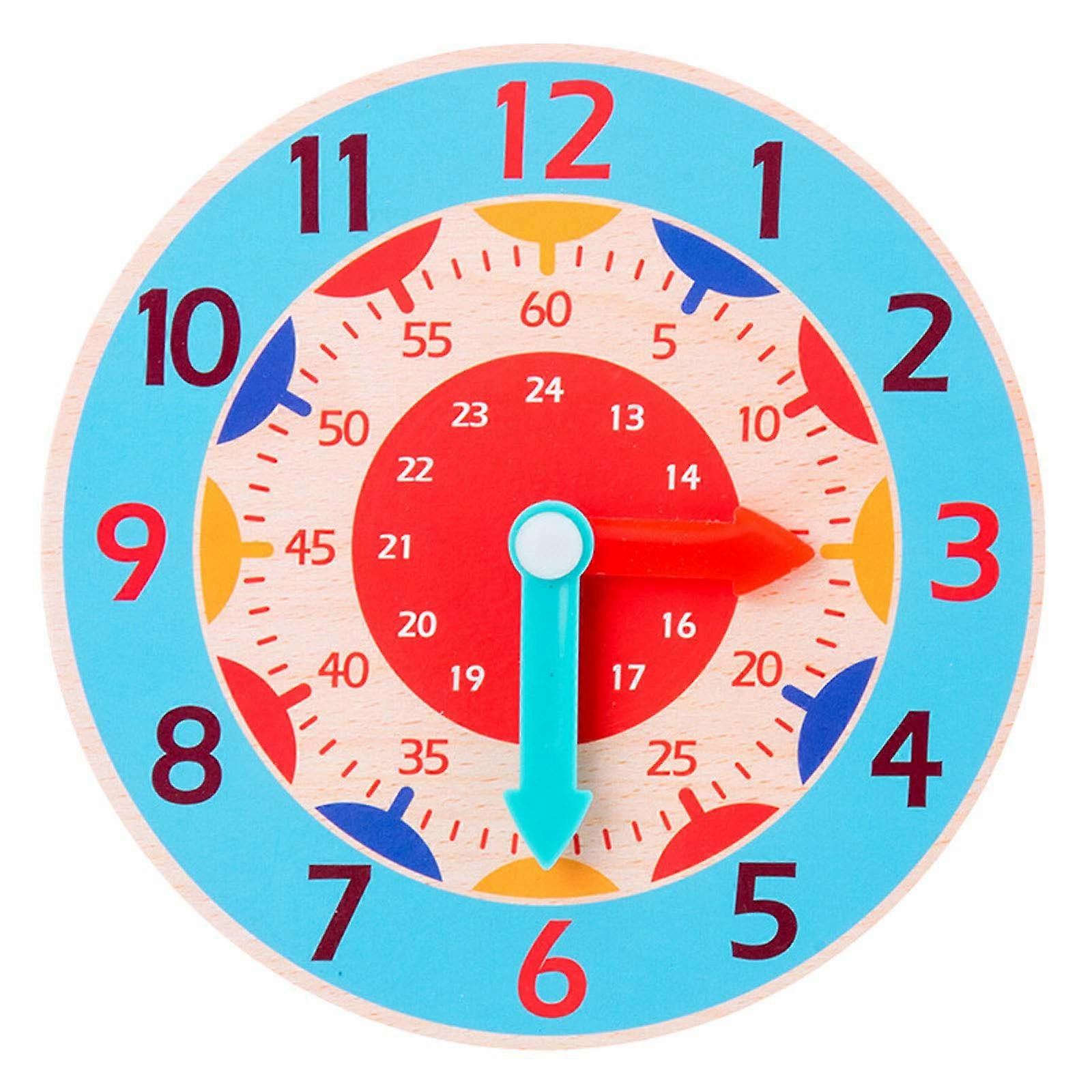 Wooden Teaching Clock Toy Educational Clock Learning Props 12/24Hour Brain Developmental Toy Primary for Time Cognitive Sky Blue