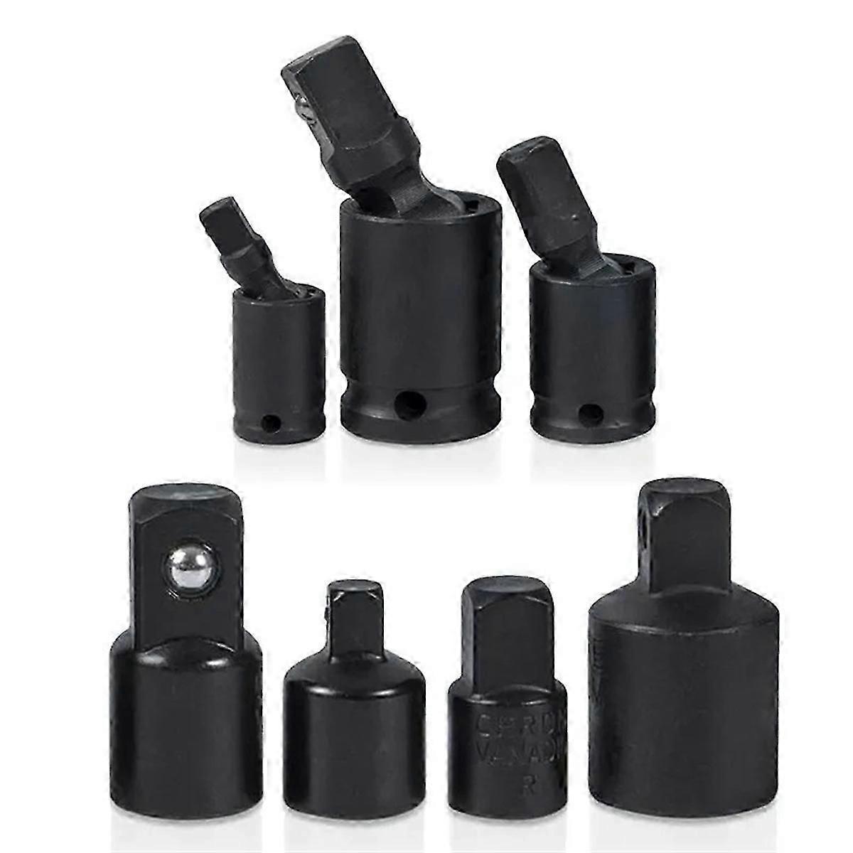 7PCS suitable for Impact Driver Wrench Joint Swivel Socket Adapter Reducer 3/8 1/4 1/2in Niversal Joint 3-Piece