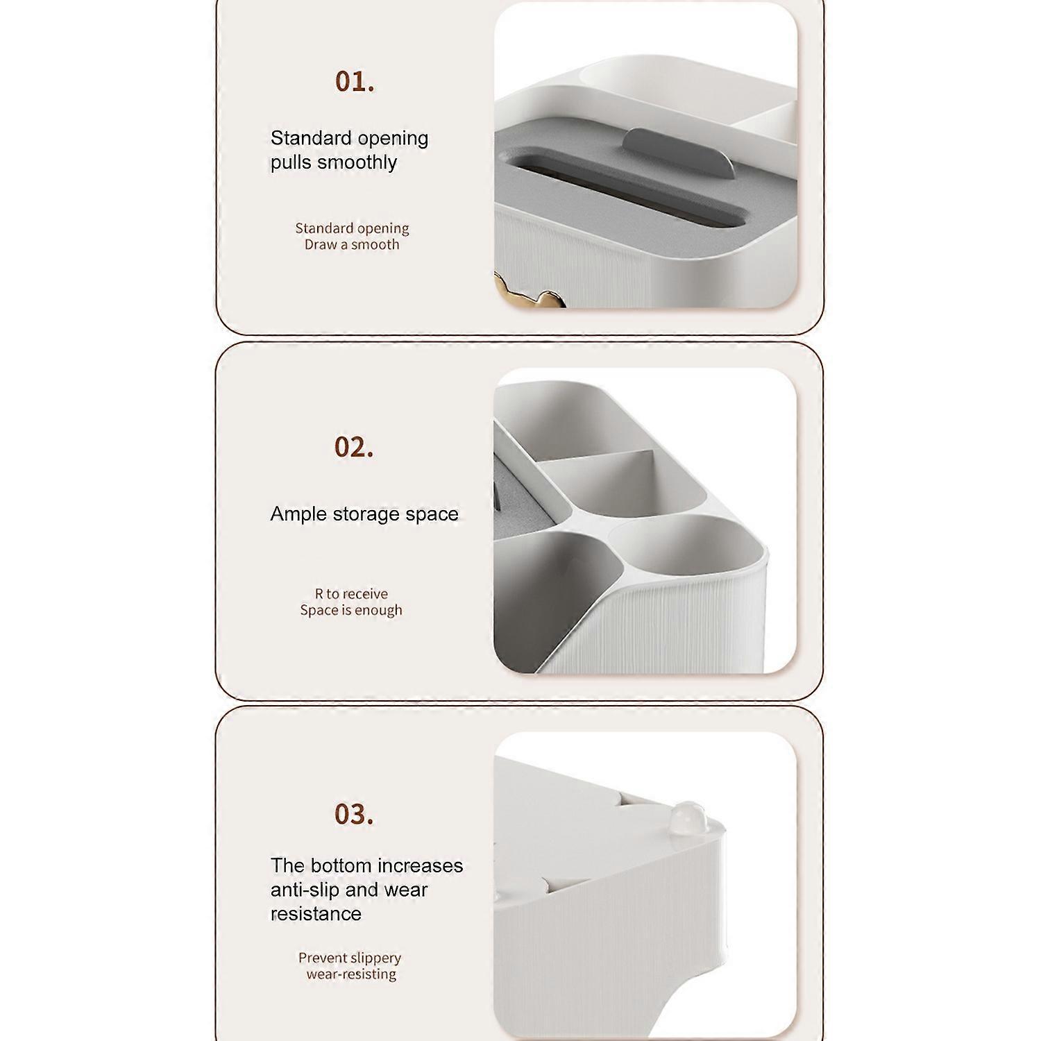 Multi Compartments Large Capacity Multi-Functional Tissue Box Desk Storage Box Organizer Home And