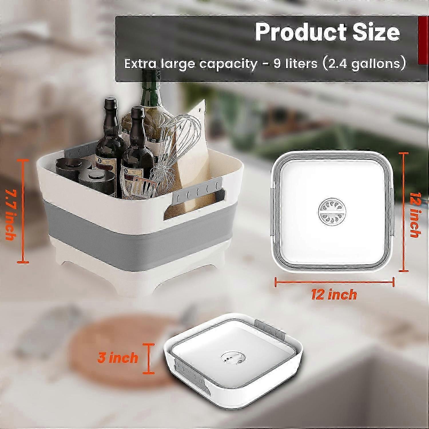 Foldable Dishwashing Basin With Drain Plug, Space Saving, Outdoor Multi-Purpose Folding Sink Basin,