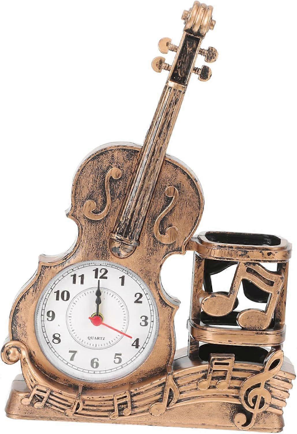Alarm Clock Bedroom Alarm Clock Iron Pencil Holder Wake up Alarm Clock Desktop Violin Table Clock