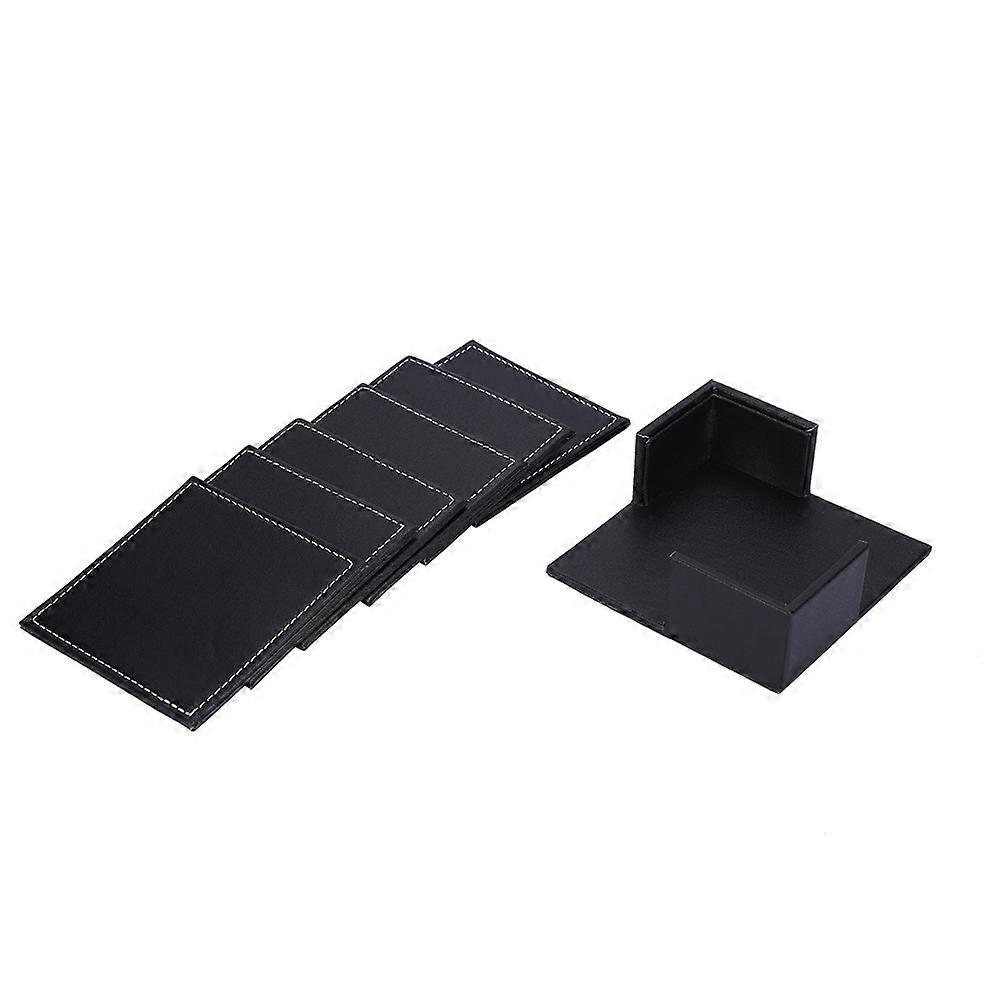 PU Leather Drink Coasters with Holder Set of 6 Coasters for Table Protection Square