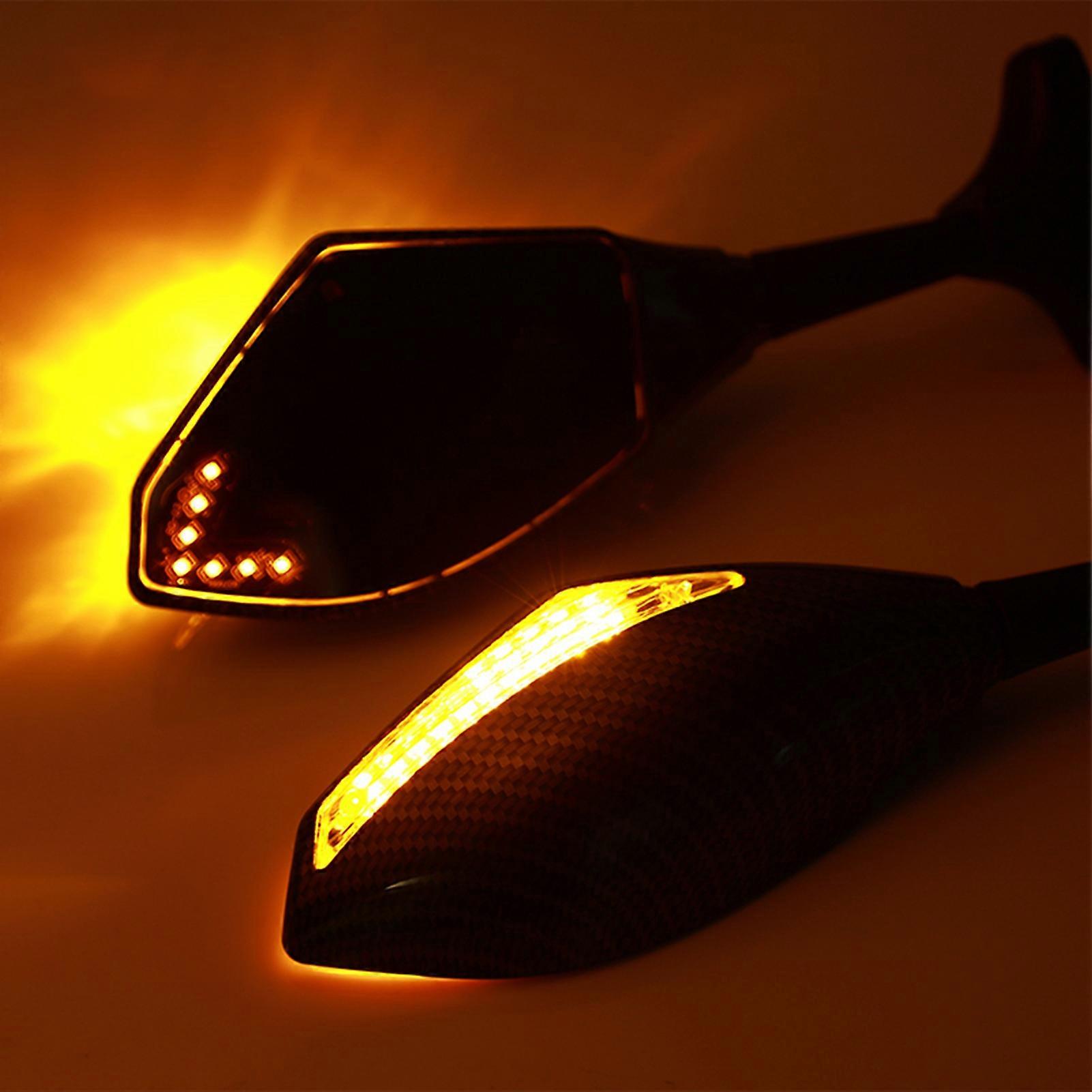 Universal Motorcycle Rearview Mirrors HD with Lights Flat Mirror Carbon Fiber Grain Modified Reversing Reflector Side View Mirrors