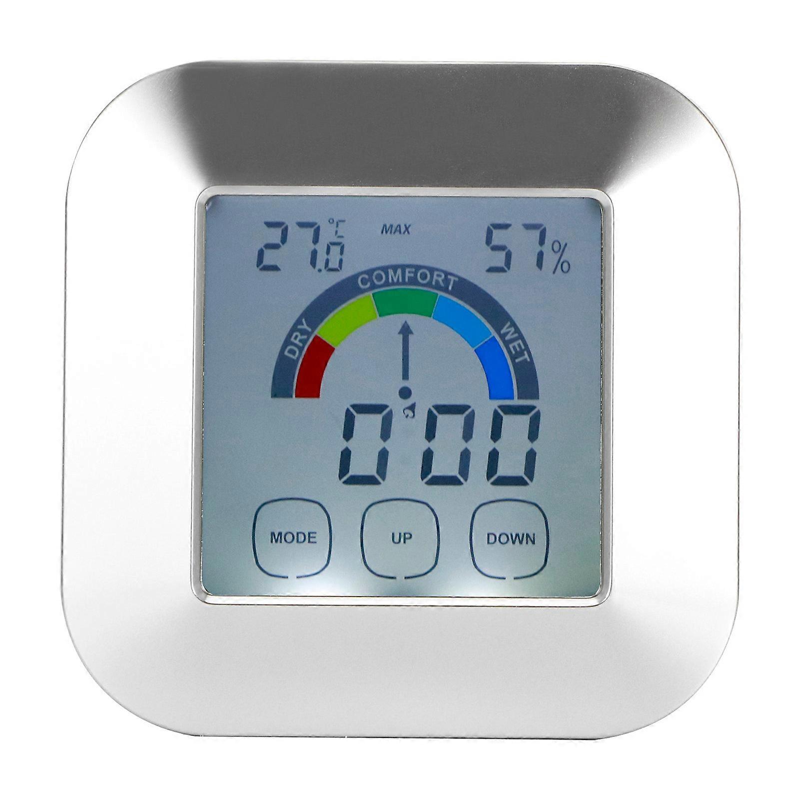 Indoor Touch LCD Screen Thermometer Hygrometer Electric Alarm Clock for Home Office Use with Backlight and Battery Backup