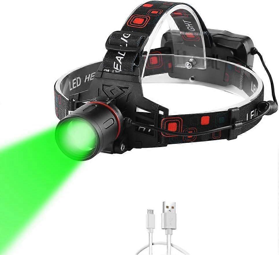 Headlamp Green Light, 1000 Lumen Headlamp, Green LED, Rechargeable for Hunting, Focus, Adjustable, USB Headlamp, Headlamp, Green Light, 3 Modes for Ni