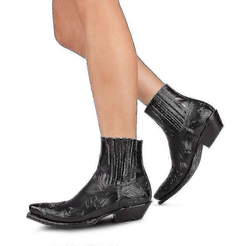 Retro Embroidered Block Heel Mid-calf Western Cowboy Martin Boots