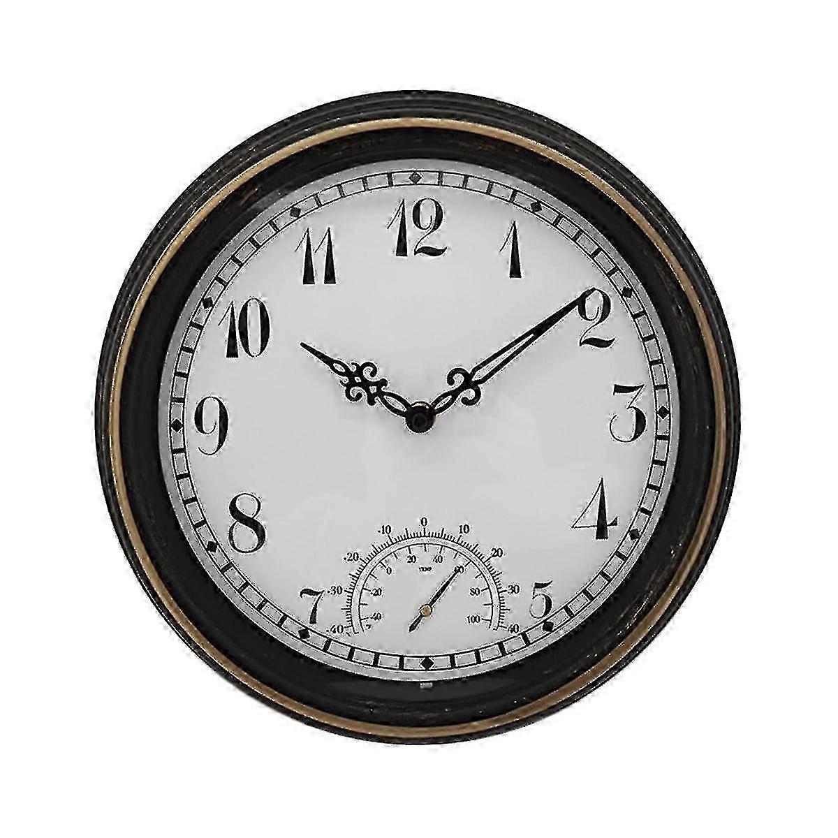 Vintage wall clock with thermometer for outdoor waterproof use
