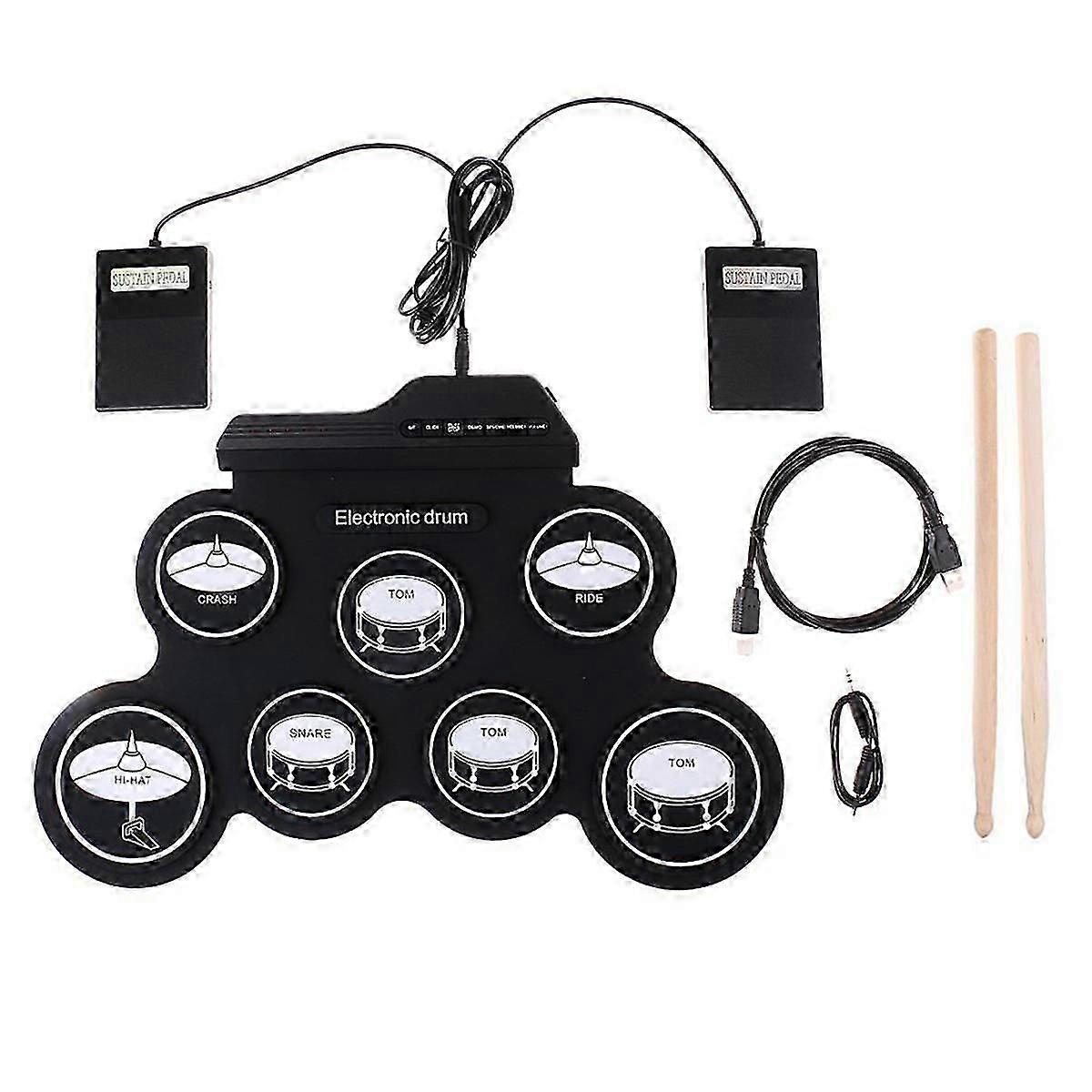 Electronic Music Drums Hand Roll USB Silicon Drum Portable Practice Drums Kit 7Pad Kit with Drumst