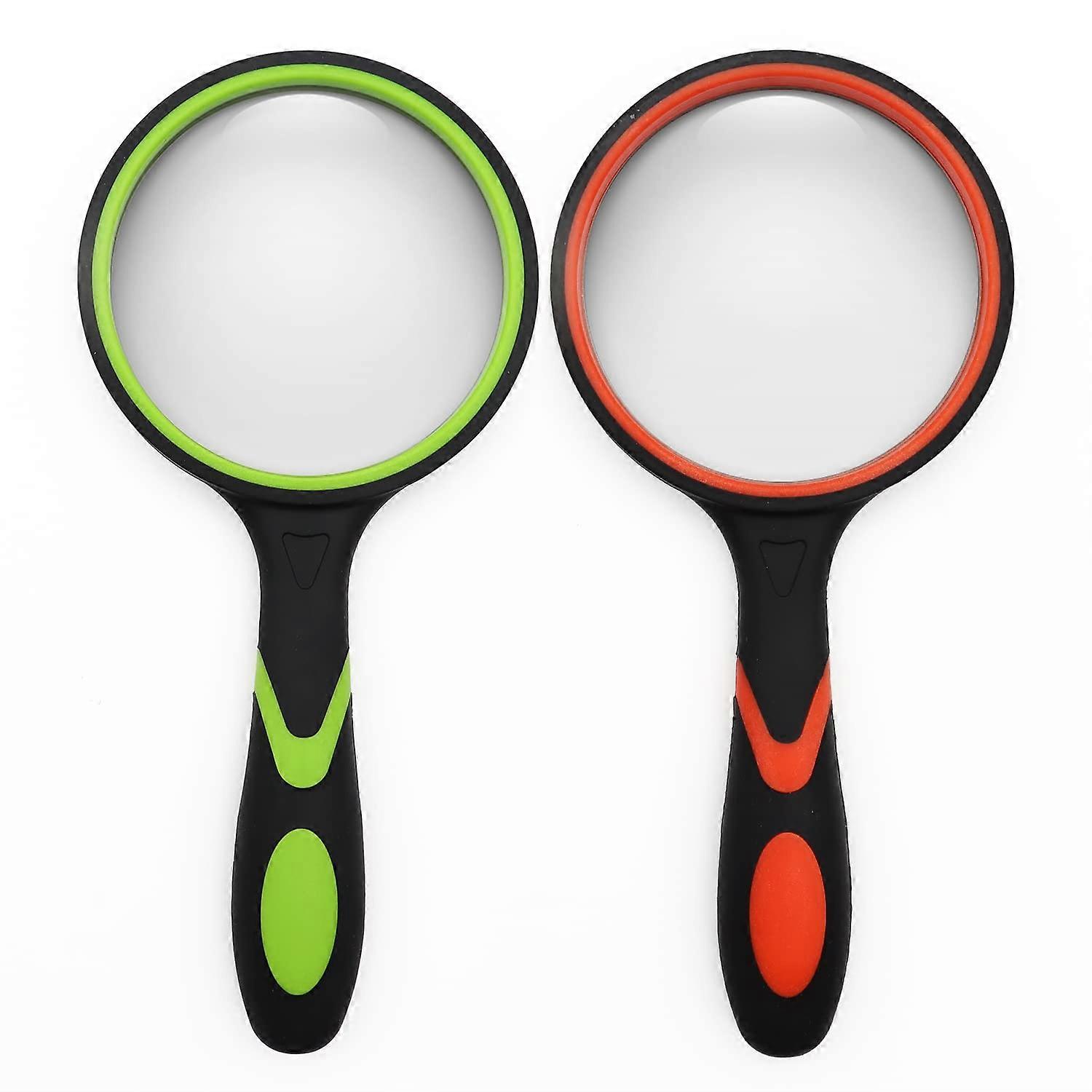 Handheld Magnifying Glass 2 Pack 75mm 10X Rubber Reading Magnifier for Kids and Seniors, Hobbies and Science