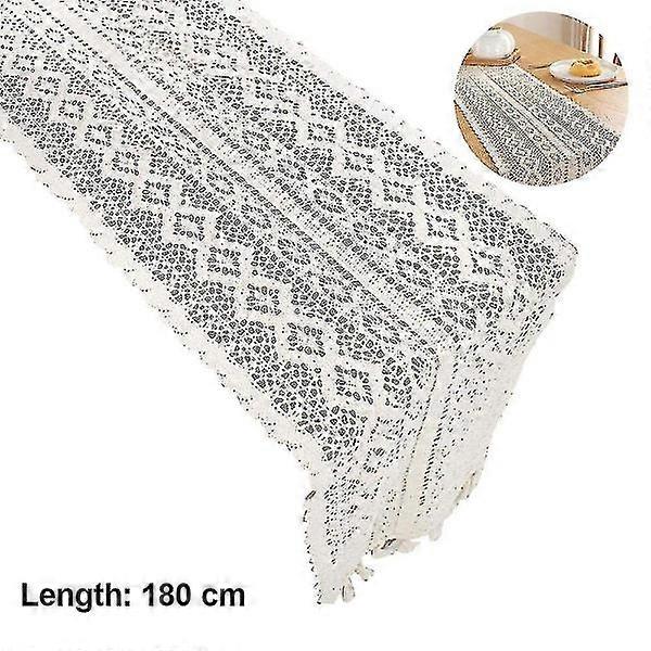 Table runner in cotton lace with tassel White Rustic Macrame Table runner