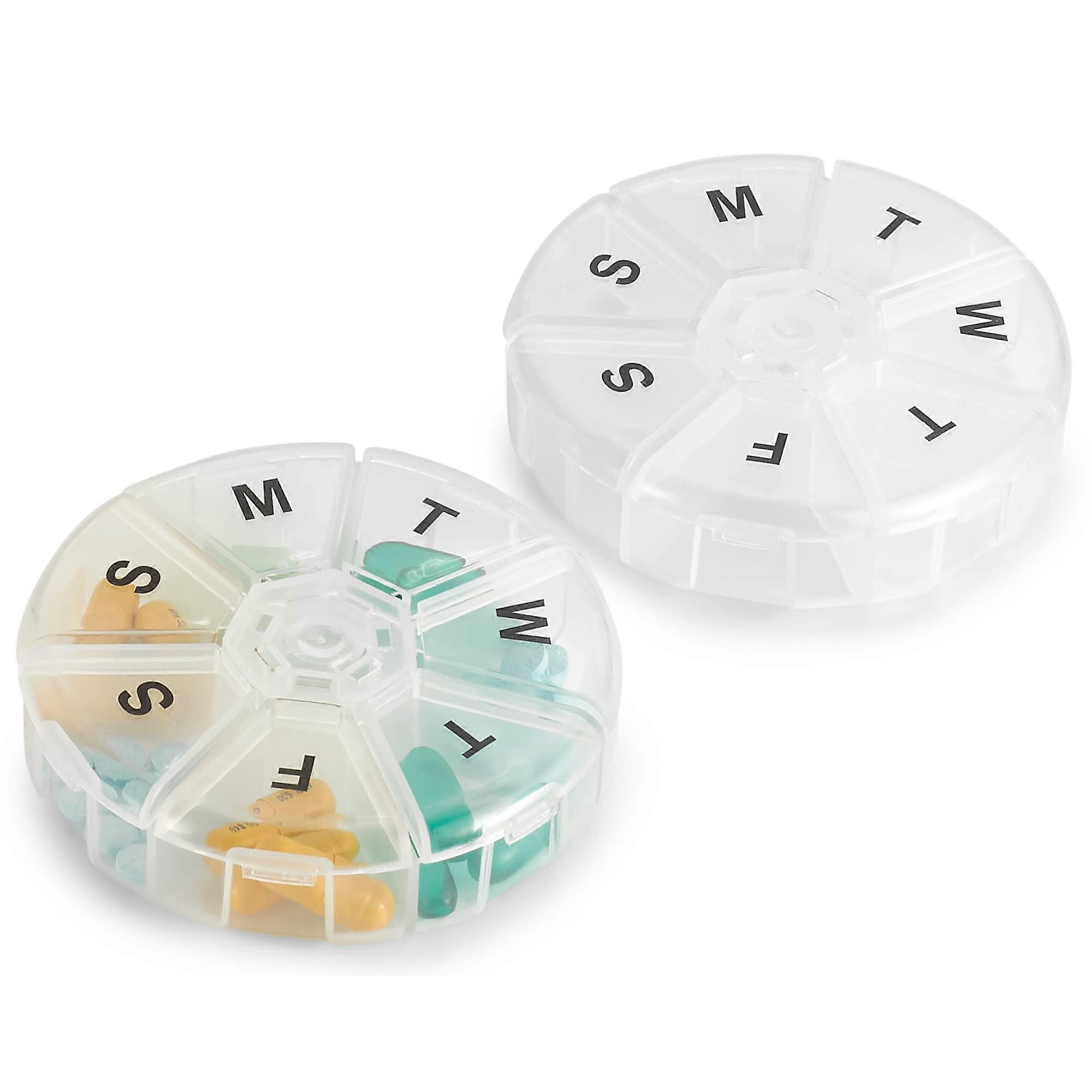Weekly Pill Organizer - (2 Packs) 7-Day Vitamin Container, Round Medicine Box, Travel-Friendly, BPA-Free Pills Planner