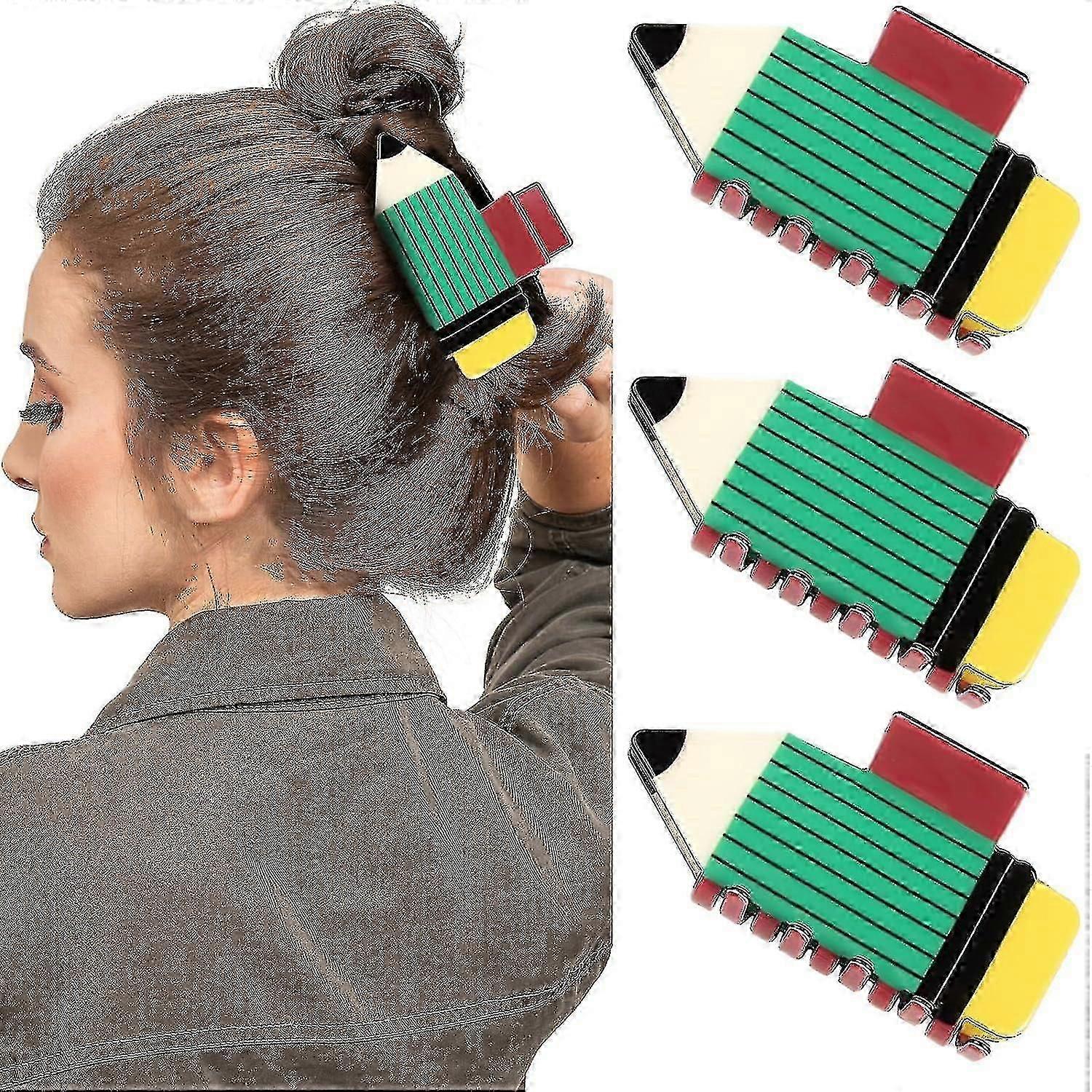 3pcs Crayon Cheveux Pinces À Griffes Drôle Enseignant Pinces À Cheveux Mignon Cheveux Mâchoire Barrettes Retour À L’école Accessoires Pour Cheveux Pour Les Enseignants Appreaction Dift