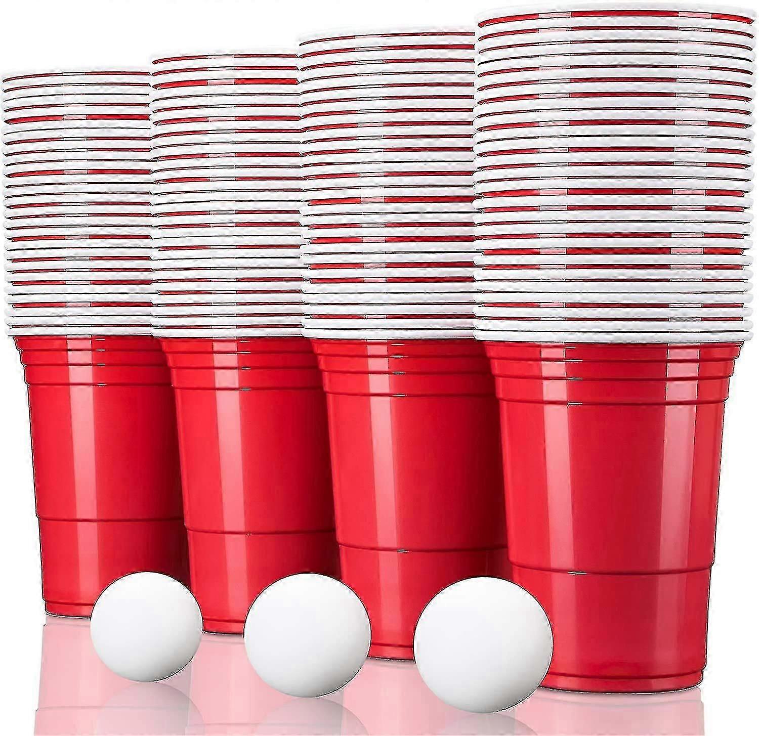 100 Beer Pong Cups Reusable | Party Cups 473ml - 16oz | Beer Pong, Red Cups Extra Strong | Red Plastic Cup G