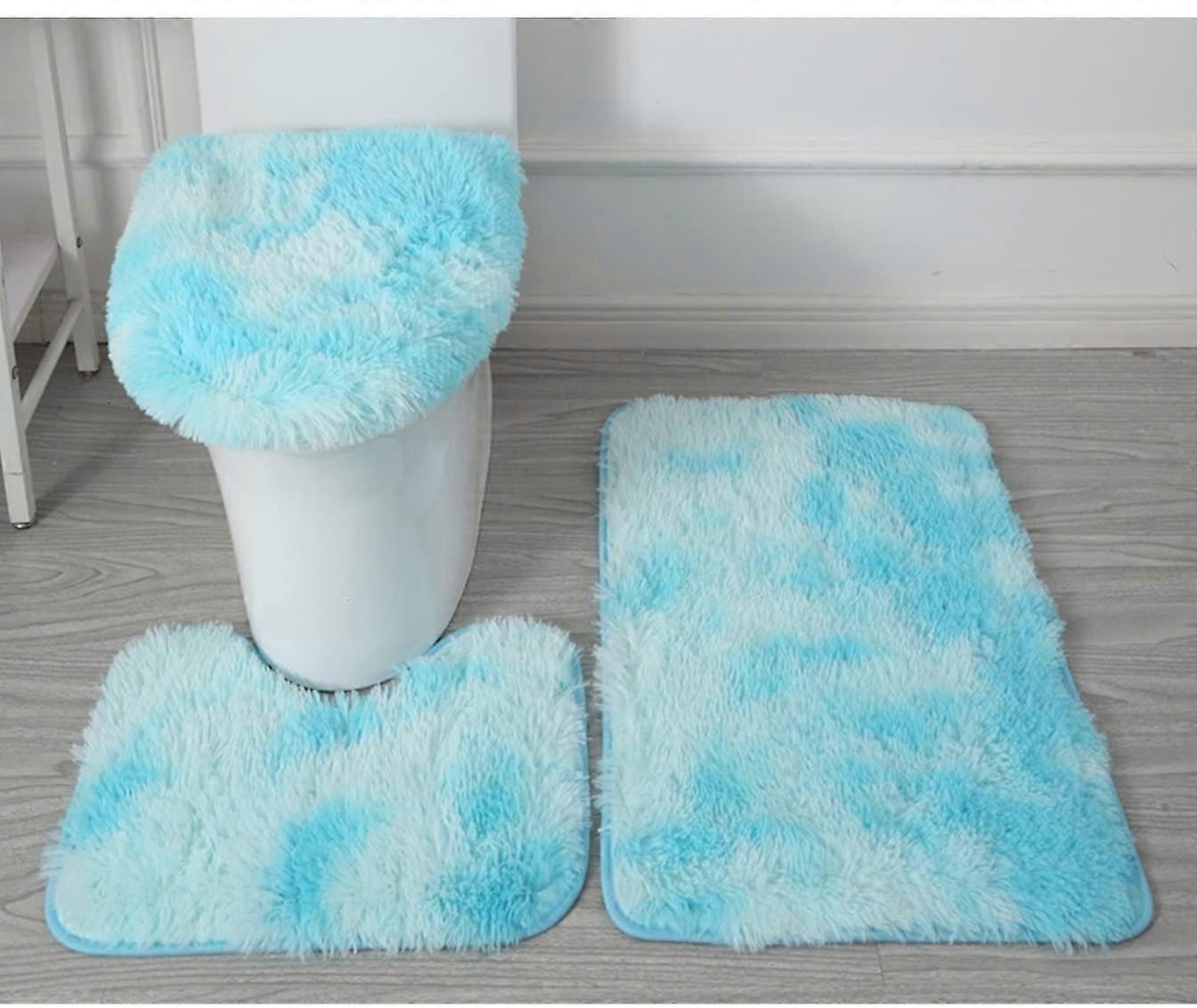 3-Piece Toilet Cover Set Gray Red Bathroom Mats Floor Carpet Sky Blue Soft Material Non-Slip Design