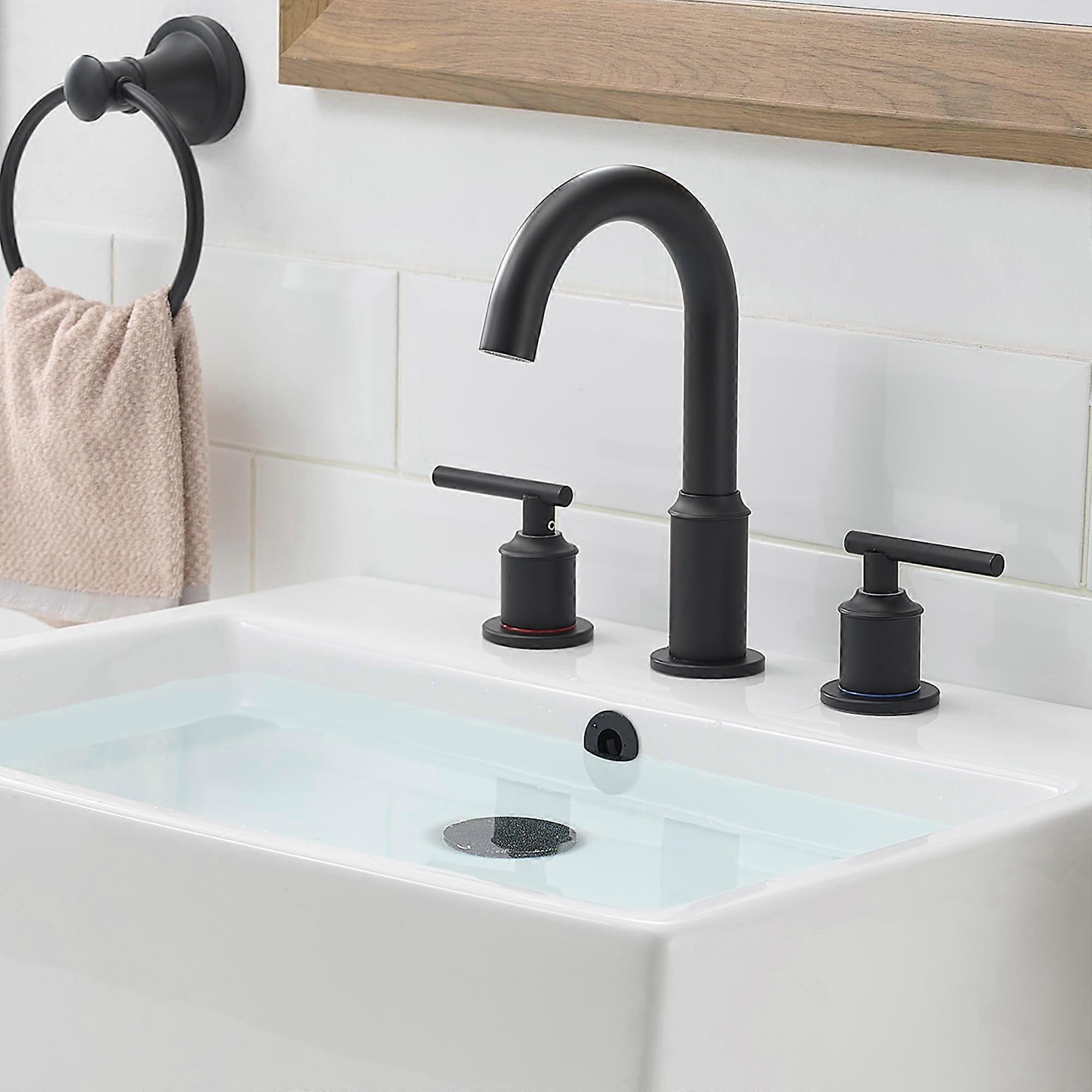 Matte Black Bathroom Faucets for Sink 3 Hole,8 Inch Widespread with Popup Drain