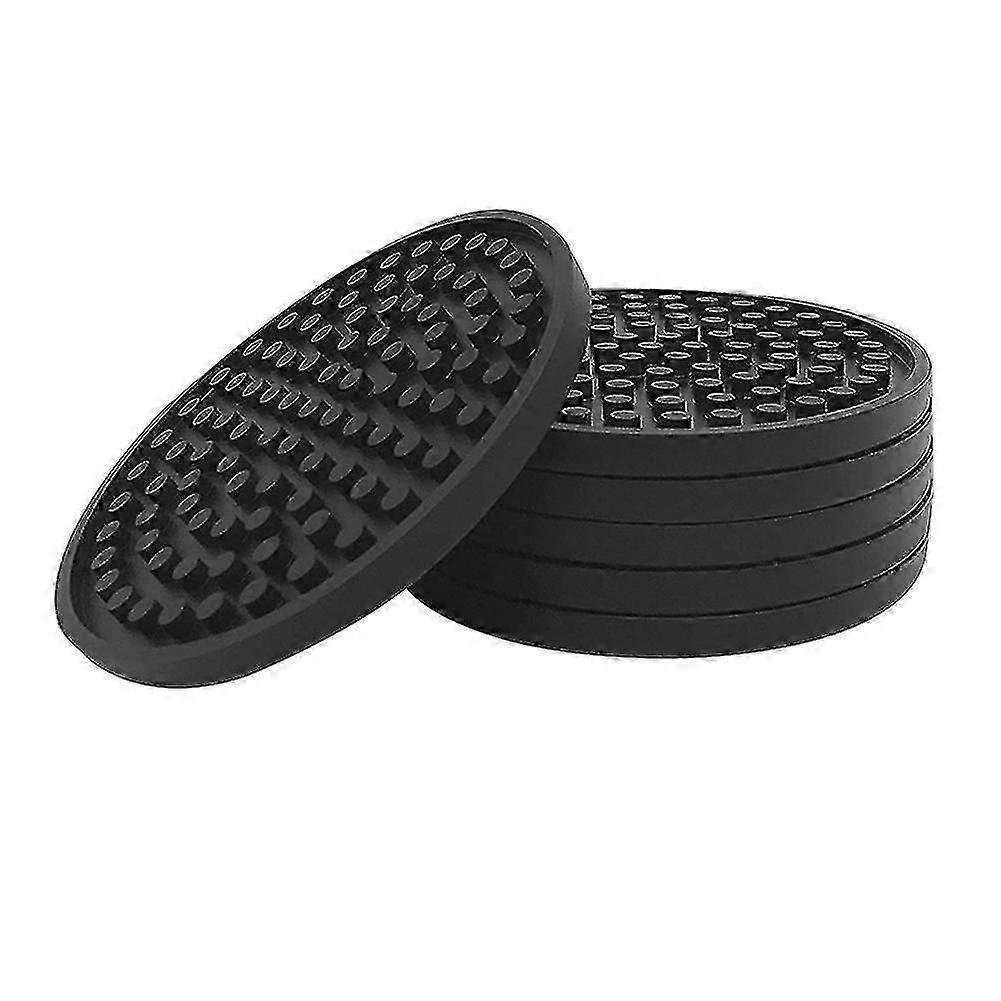 Black Round Silicone Rubber Drink Coasters (set Of 6) Non-slip Perfect For Homes & Bars (haoyi