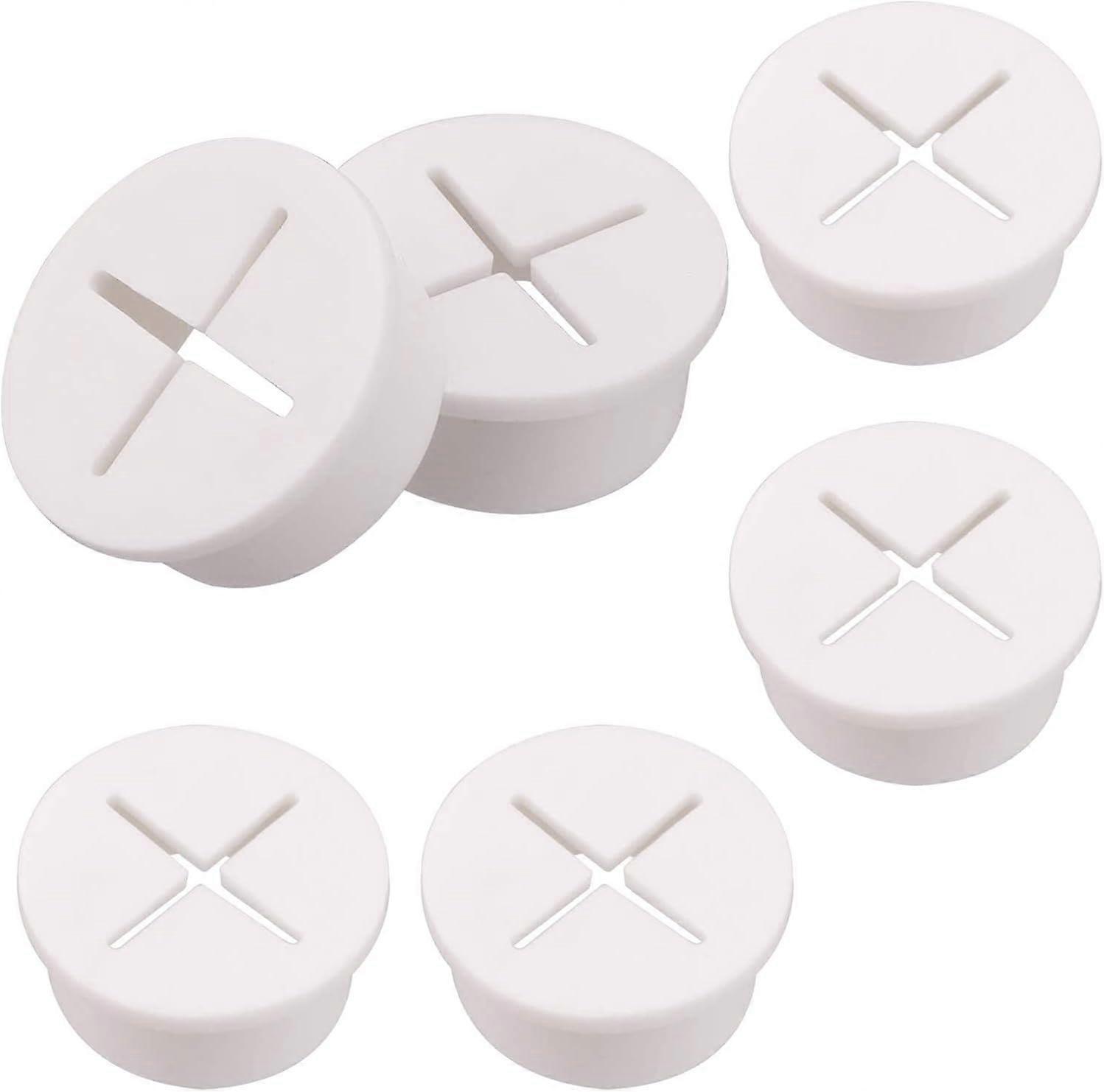 6 Pieces Flexible Silicone Cable Cord Grommet, White Rubber Grommets, Cable Wire Hole Cover for Home Computer Office