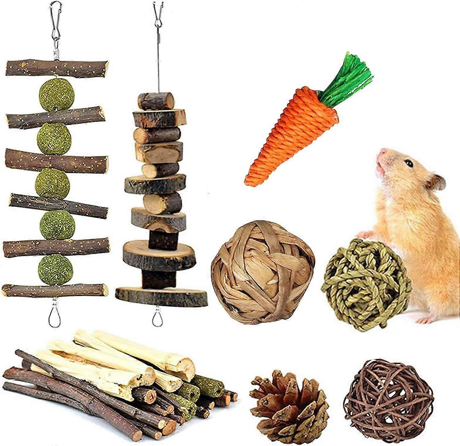 ウサギの噛むおもちゃ、木製の小動物の木の噛むおもちゃセット、ハムスターアクセサリーウサギの歯のケア臼歯のおもちゃウサギモルモットチンチラハムステに最適