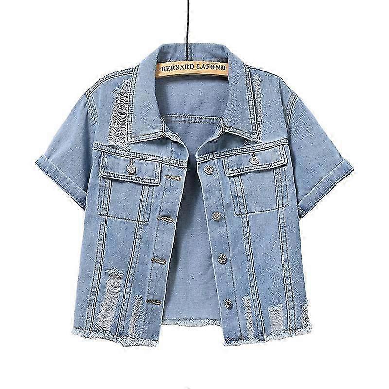 Yaz İçin Açık Renklerle Kadın Kısa Kollu Kot Gömlek