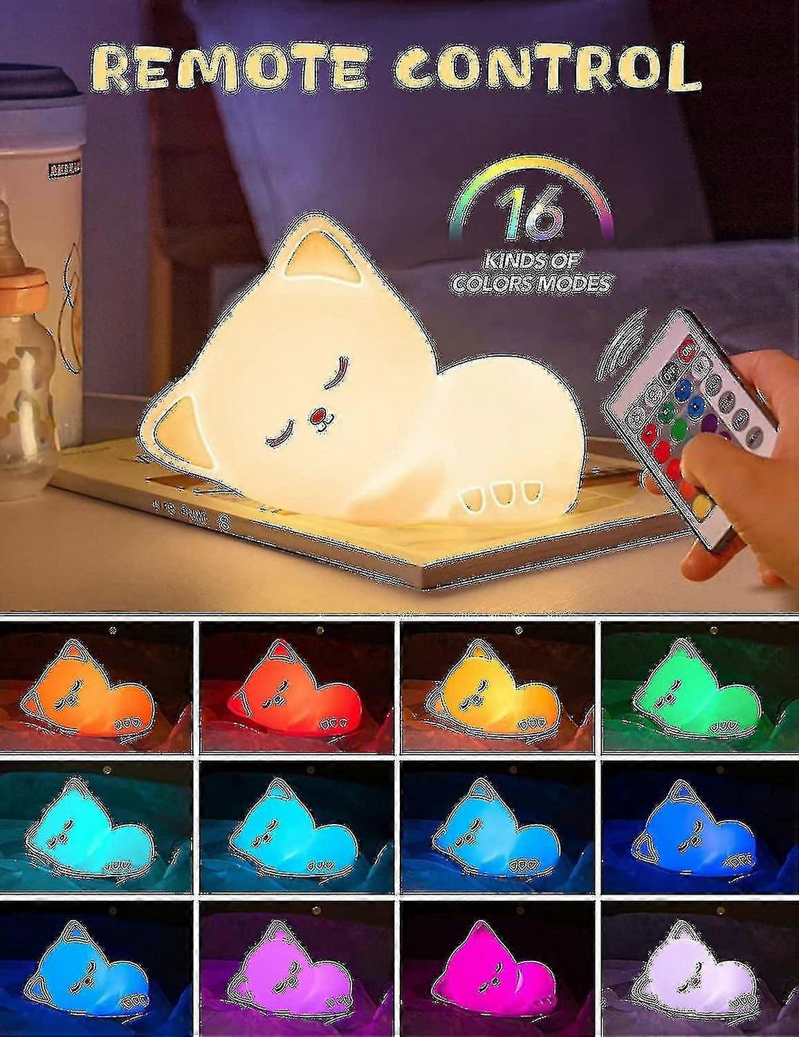 Dercass Cute Kitty Night Light With Remote Control,rechargeable Nursery Ani