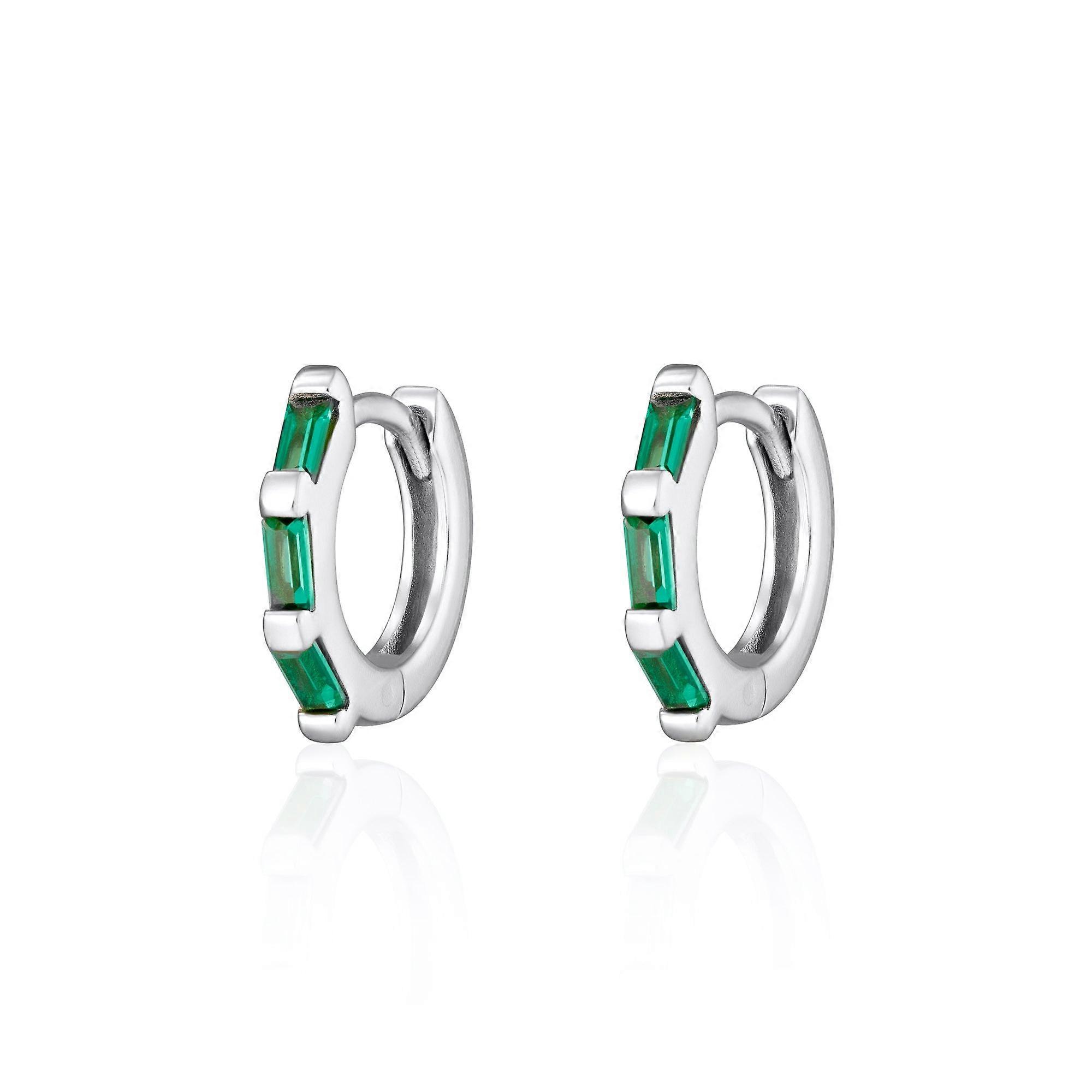 Baguette Huggie Earrings With Green Stones